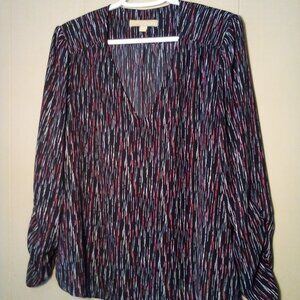 Hope & Harlow Blouse Women XL Long Sleeve V-Neck Pattern Black Pink